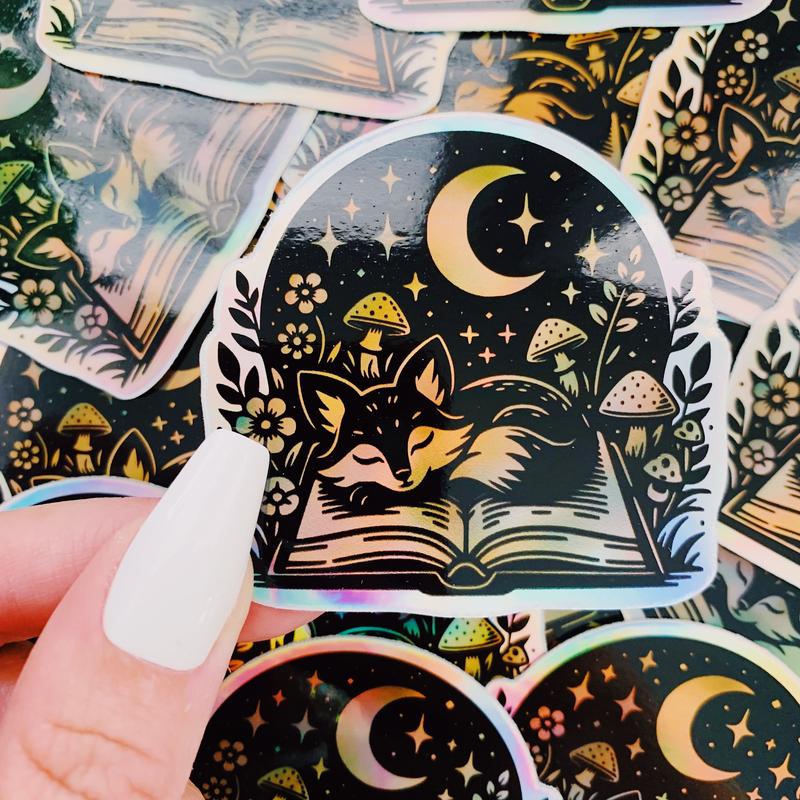 Sleeping Fox Holographic Reader Sticker - Perfect for Book Lovers