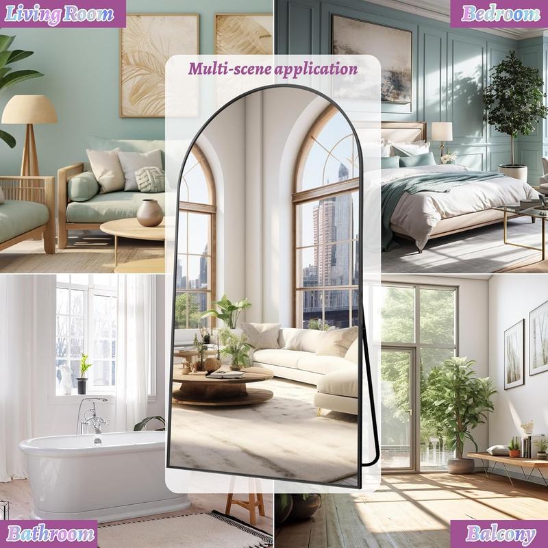 Full Length Mirror, Oversized Floor Mirror, Arched Full Body Mirror with Stand Large Floor Standing Mirror, Hanging Mounted Mirror for Bedroom, Living Room Cloakroom