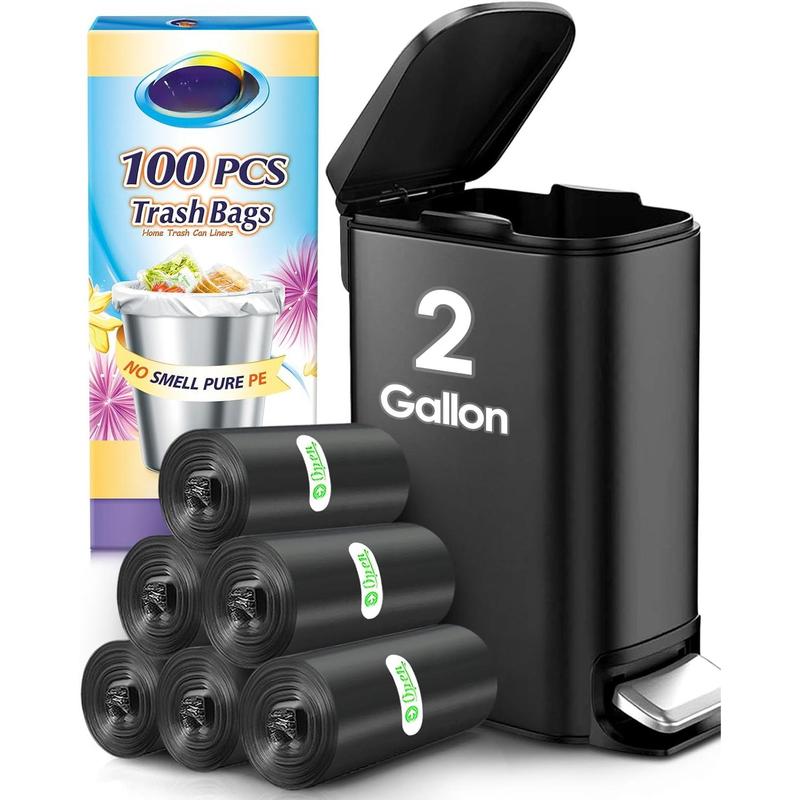 2 Gallon 100 Counts Small Strong Black Trash Bags Garbage Bags by ,Small Waste Basket Liner, Bathroom Trash Can Bin Liners, Plastic Bags for home office kitchen,Black