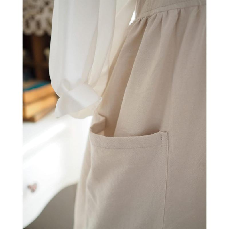 Cotton Linen Apron Cross Back Work Apron for Women with Pockets Dress X Cross Halter Apron for Chef Gardening