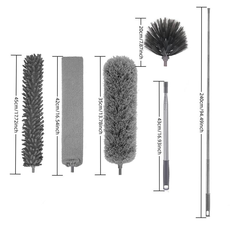 Microfiber Feather Duster Set, 5 Counts set Washable Cobweb Dusters, Cleaning Kit with Extension Long Pole, Bendable Telescopic Duster for Fan