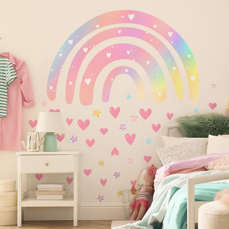 Rainbow & Star & Heart Pattern Wall Sticker, 4 Counts set Self Adhesive Wall Decal, Decorative Sticker for Home Bedroom Living Room