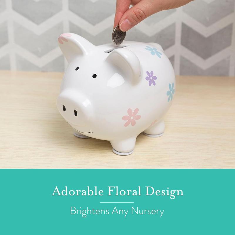 Mini Floral Piggy Bank, Ceramic Money Bank for s, Cute  Girl Nursery Decor, Flower Design