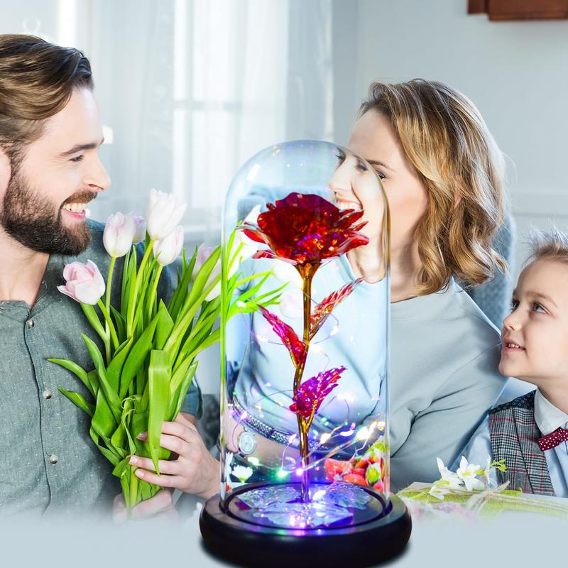 Eternal Rose Preserved Flower Birthday Gifts - Women Gifts for Her Anniversary Valentines Mothers Day Christmas Thanksgiving - Anniversary Rose Gift Decorations Artificial Flower Gift Romantic Red Silk Rose, Flower in Glass Dome