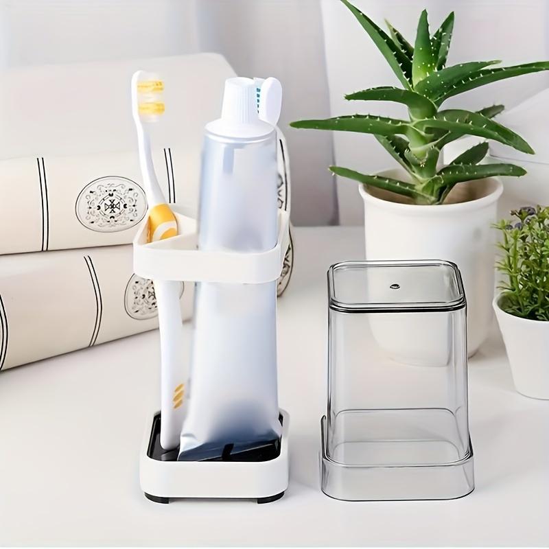 Toothbrush Holder With Gargle Cup, Couple Toothbrush Storage Rack, Toothbrush Storage Organizer With Transparent Mouthwash Cup, Wall Mounted, Suitable For Home, Dormitory, School, Bathroom Accessories