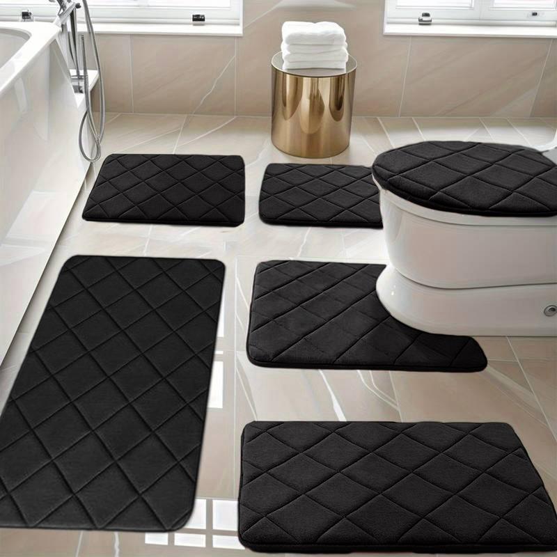 6 Pcs Memory Foam Bath Mat Toilet Mats Bathroom Rugs Soft Comfortable Bathroom Rugs Water Absorption Rubber Non Slip Thick Machine Washable