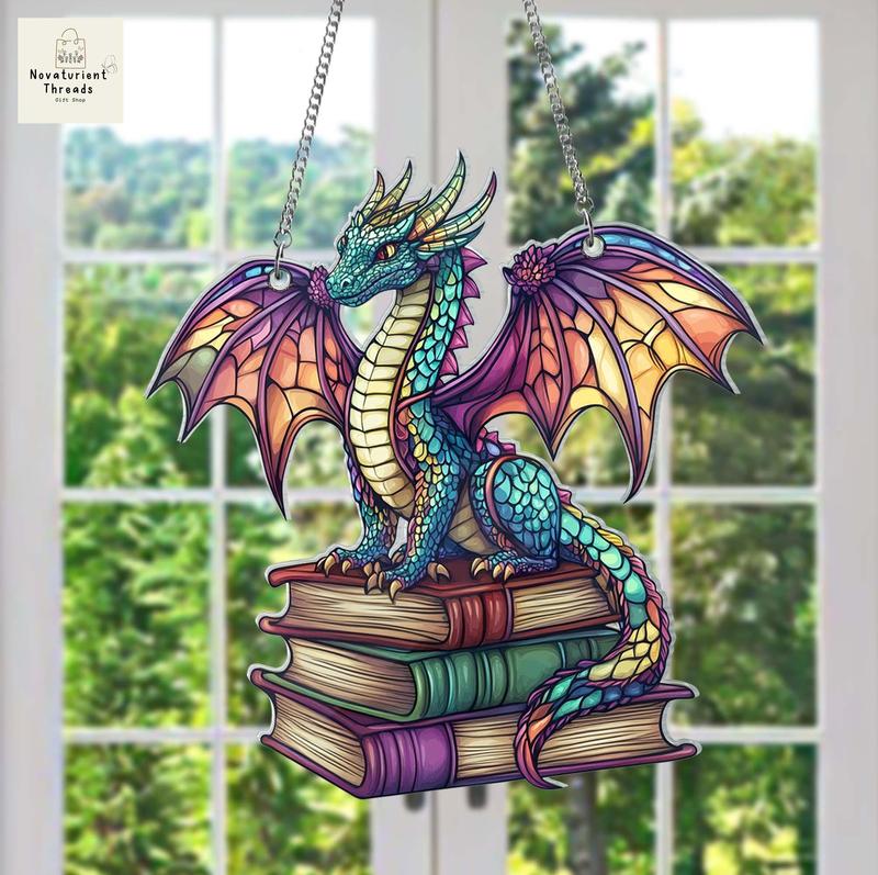 Book Dragon Window Hanging, Fantasy Dragon, Dragon ACRYLIC Wall Art Decoration, Bookish Home Decor  Lover