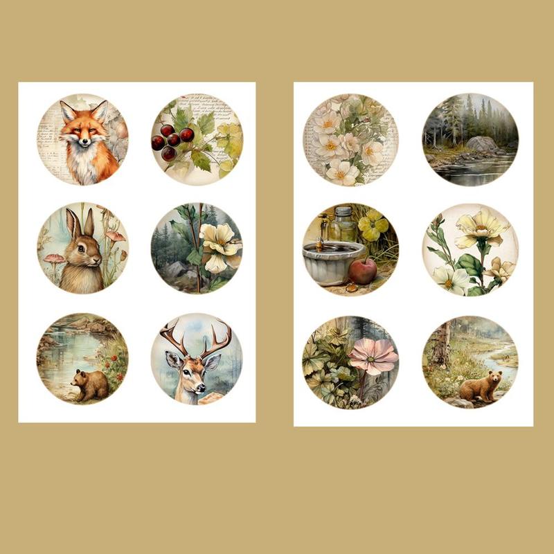 96pcs Animal Forest Themed Decorative Sticker, Decorative Collage Decal, DIY Decorative Sticker For Stationery Computer Water Bottle Skateboard