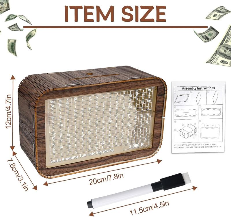 Mason Life Cash Vault Wooden Savings Box, Countdown Money Vault Saving Box with 3000Target,  Money Bank with Money Target Piggy Bank - 3000USD