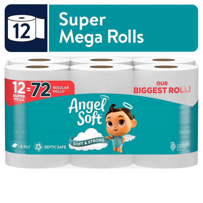 Angel Soft 2-Ply Toilet Paper, 12 Super Mega Rolls