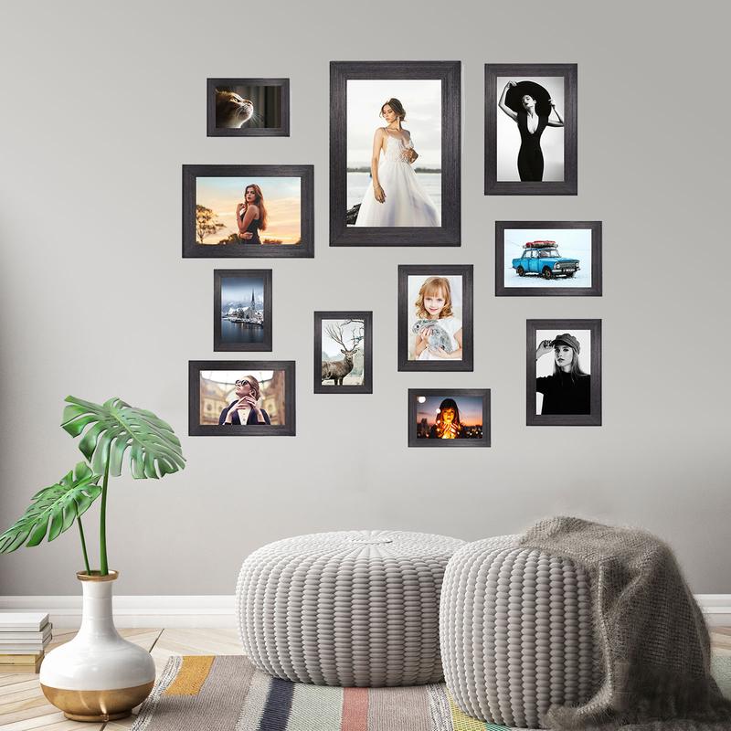 Vintage frame, 11 pieces set combination, including 12x15 1-Piece, 9x11 2-Piece, 6x8 4-Piece, 5x7 4-Piece , decorative photo frames, record the good life of the family