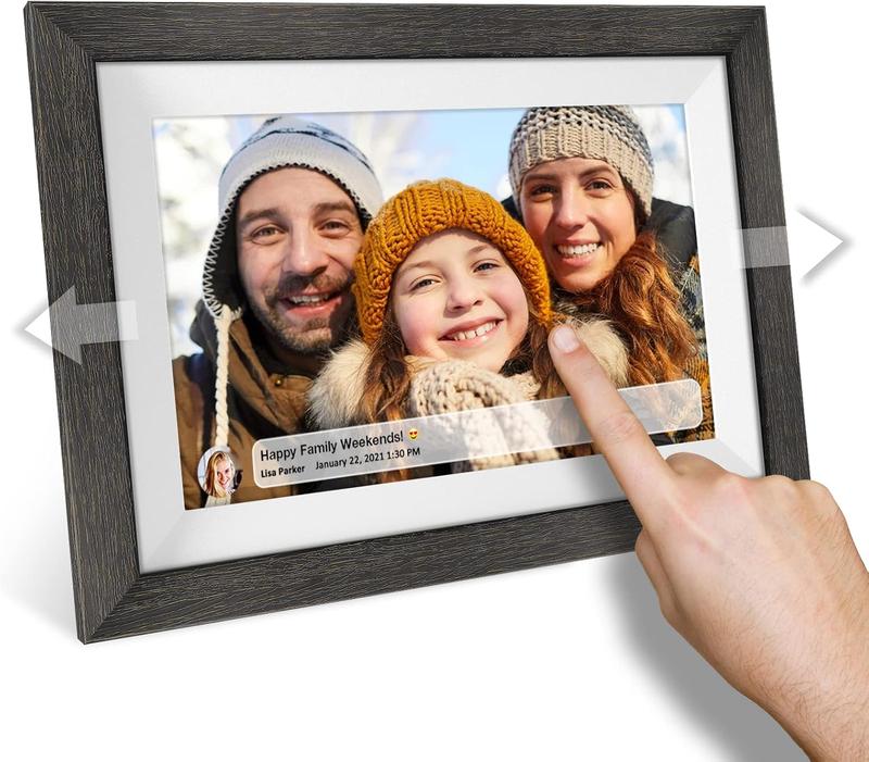 Ekoio Gift idea 10.1 inch Digital photo Frame WiFi Smart Digital Photo Frame Wood IPS HD 1280 * 800 1080P Touch Screen Auto-Rotate Easy Setup to use Free Share Photos and Videos