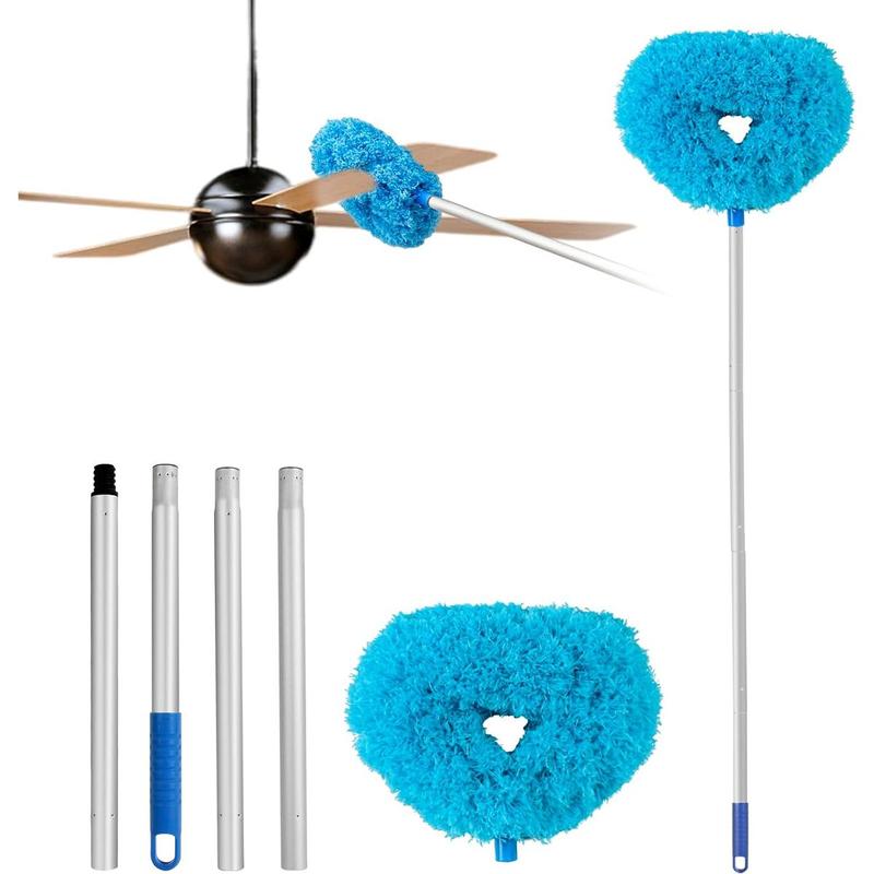 Ceiling Fan Cleaner Duster with Extension Pole, 1 Set Dust Removal Brush, Removable and Washable Microfiber Ceiling and Fan Duster, Kitchen Cleaning Supplies, Dorm Essentials, Home Care Supplies, Summer Gift, Car Accessories