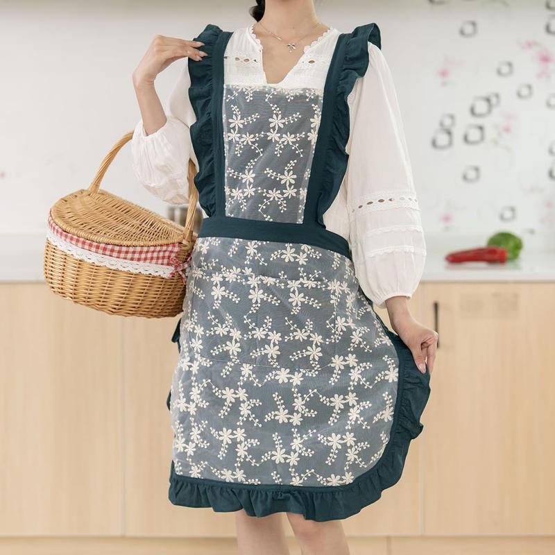 Vintage apron with pockets, cute floral chef apron, suitable for kitchen cooking baking gardening