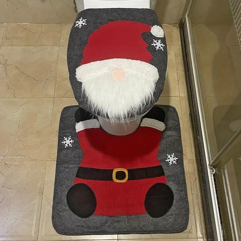 2pcs Festive Santa Toilet Mat Set - U-Shape Toilet Lid Cover Pad for Christmas Bathroom Decor and Supplies Christmas Decorations Thanksgiving Gift