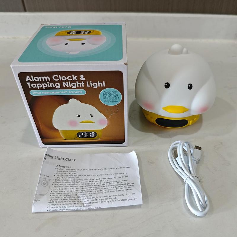 5 in 1 Alarm Clock, 1 Count USB Rechargeable Cute Duck Design Night Light Alarm Clock, Digital Clock with 7 Color Night Lights for Home Bedroom