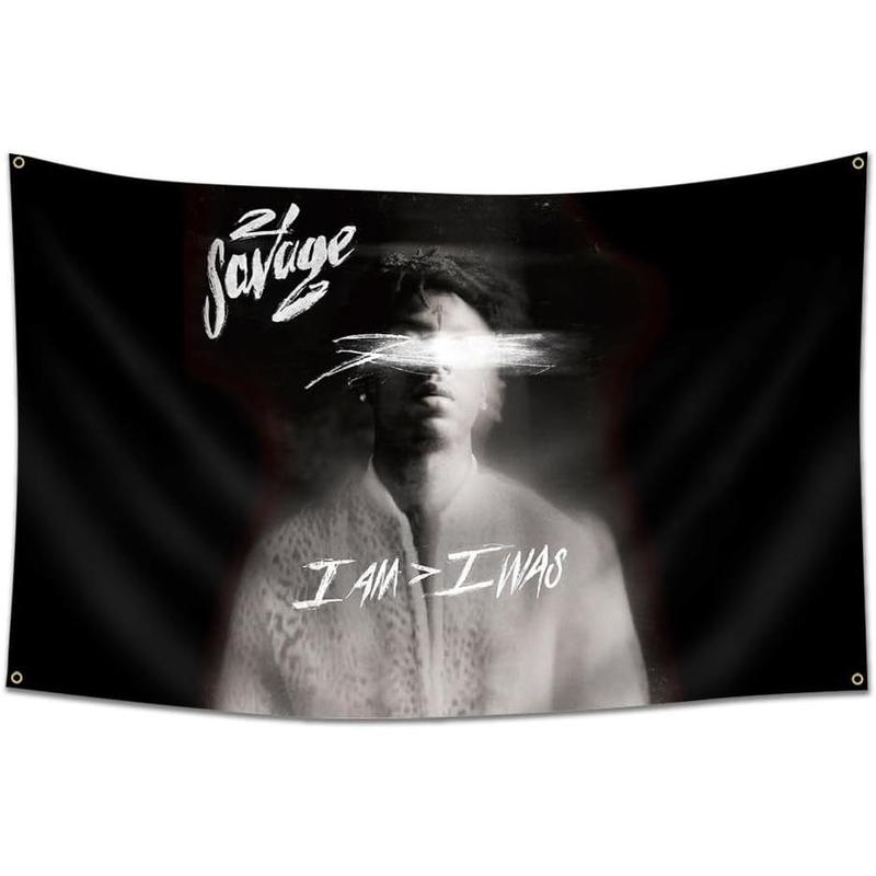 21 Savage Flag Tapestry 40x60in Rapper I am Pop Art Mural Blanket Album Cover Poster for Bedroom Living Room Dorm Wall Decor