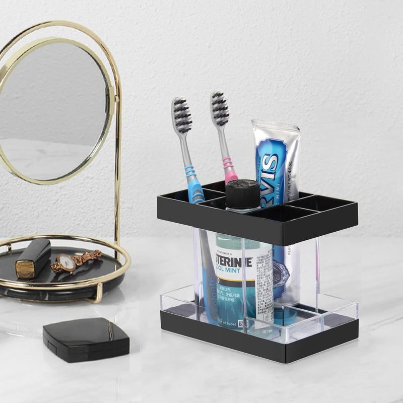 Holders for Bathrooms Countertop Organizer - Electric Holder Set, 5 Slots Toothpaste Holder, Makeup Brush Storage Caddy for Family Shower Clear Black