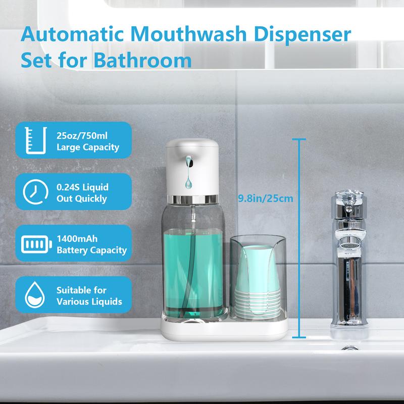 Automatic Mouthwash Dispenser for Bathroom,Bathroom Accessories Dispensers with Cups,Adjustable Dispensing Levels,Suitable for All Age Groups