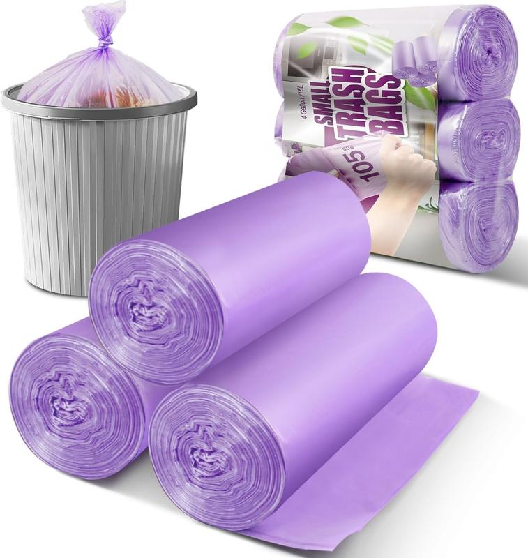 Small Trash Bags, 105 Count 4 Gallon Trash Bag Small Garbage Bags Unscented Bathroom Mini Trash Bags, Wastebasket Bin Liners, Small Plastic Bags for Home Office Kitchen, Purple