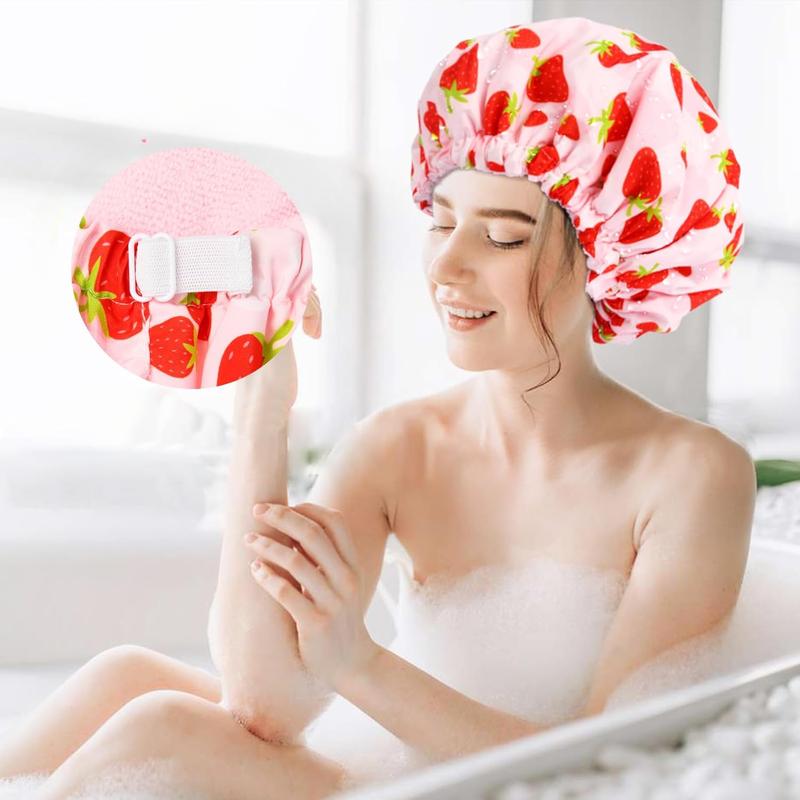 Terry Lined Bath Cap Large Reusable Waterproof Elastic Band Pink Shower Caps for Long Thick Hair ,2024 Housewarming gift