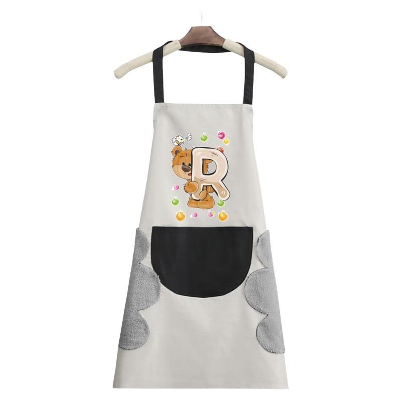 Bear & Letter Pattern Apron, 1 Count Adjustable Bib Apron, Easy Cleaning Stain-resistant Kitchen Cooking Apron for Restaurant & Home