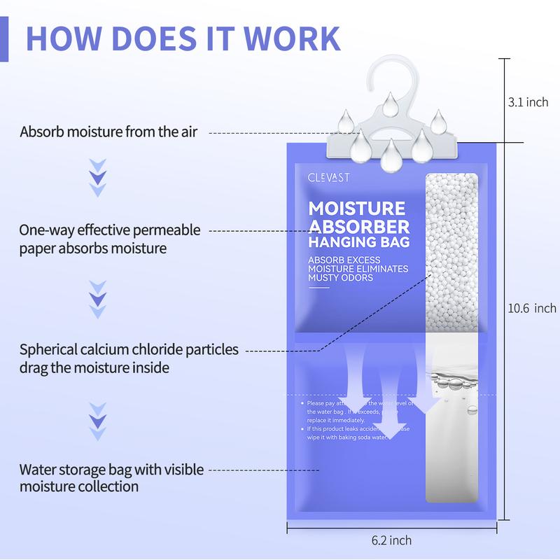 CLEVAST Hanging Moisture Absorber Packets and Dehumidifier Boxes for Closets, Wardrobes, Bedrooms, Bathrooms，RV. Hangable