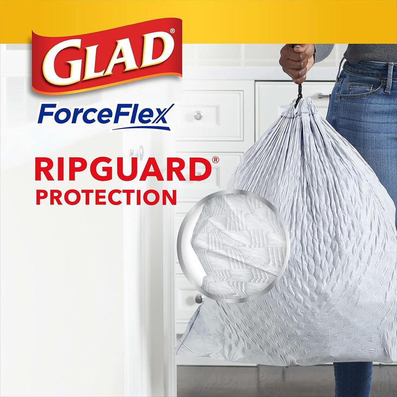 Glad Trash Bags, ForceFlex Tall Kitchen Drawstring Garbage Bags 13 Gallon White Trash Bag, Mediterranean Lavender scent with Febreze Freshness 80 Count (Package May Vary)