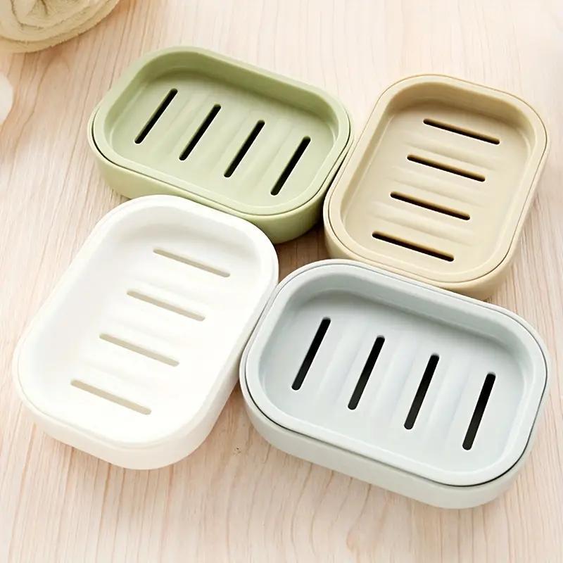 2-layer Drain Soap Dish with Lid, 1 Count Square Soap Dish with Drainer, Bathroom Accessories, Plastic Drain Soap Dish for Bathroom, Summer Gift