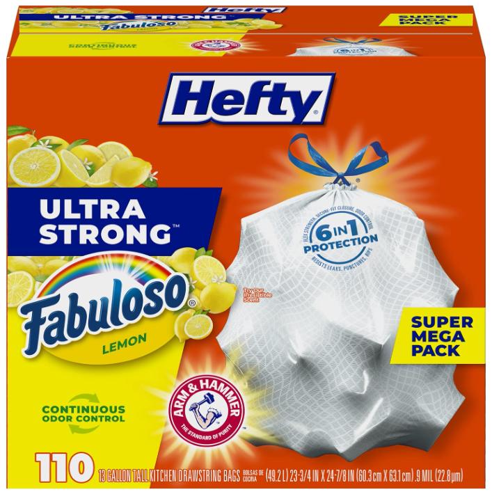 Ultra Strong Tall Kitchen Trash Bags, Fabuloso Lemon Scent, 13 Gallon, 110 Count