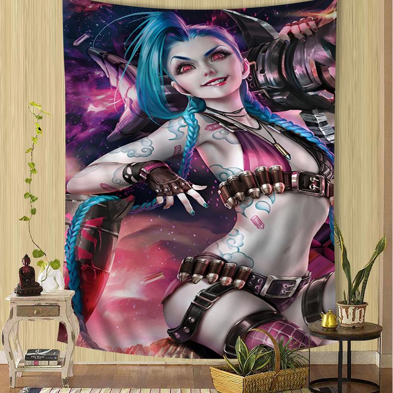 Cartoon Anime Game Arcane League of Legends Jinx Main Characters Art Hanging Bohemian Tapestry Bohemian Wall Tapestries Mandala