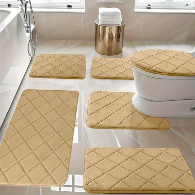 6 Pcs Memory Foam Bath Mat Toilet Mats Bathroom Rugs Soft Comfortable Bathroom Rugs Water Absorption Rubber Non Slip Thick Machine Washable