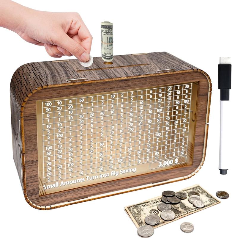 Mason Life Cash Vault Wooden Savings Box, Countdown Money Vault Saving Box with 3000Target,  Money Bank with Money Target Piggy Bank - 3000USD