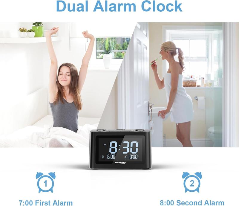 Dual Alarm Clock & Sleep Sound Machine, USB Charger, 12 Soothing Sounds, 6 Wake Up Sounds, Auto-Off Timer, 0-100% Dimmer - Ideal for Bedroom, Bedside (R3, X002KQ81H7)