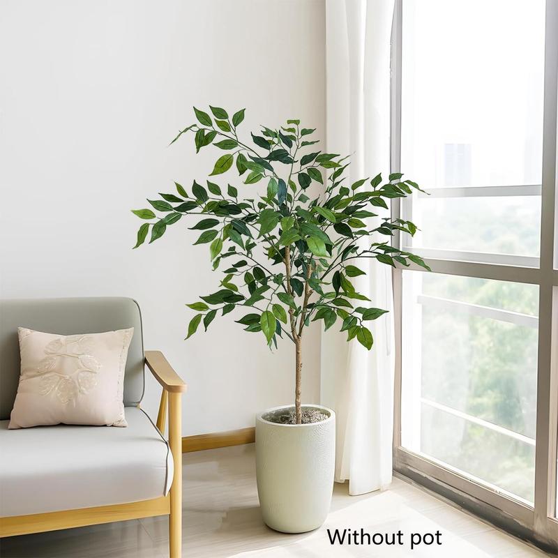 Artificial Ficus Tree Plant, 1 Count Realistic Leaves Faux Plant, Decorative Plant for Home Wedding Hotel Office Party Decoration