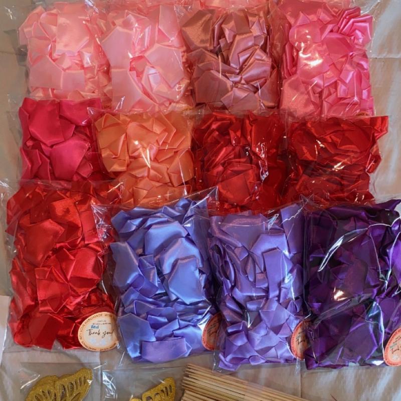 100 Premade Ribbon Rose Petals for Making Eternal Bouquets   petalos de liston para flores eternas