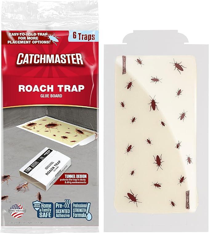 Catchmaster Roach Trap Glue Boards 6-Pk, Adhesive Bug Catcher, Scorpion, Spider, Cricket, & Cockroach Traps for Home, Bulk Glue Traps for House & Garage, Pet Safe Pest Control