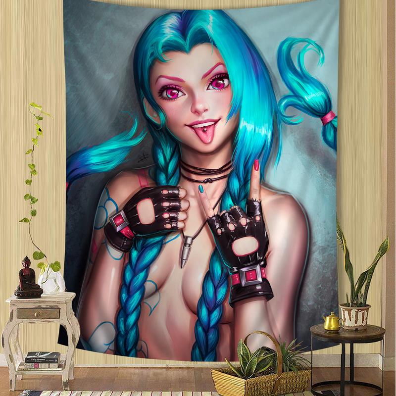 Cartoon Anime Game Arcane League of Legends Jinx Main Characters Art Hanging Bohemian Tapestry Bohemian Wall Tapestries Mandala