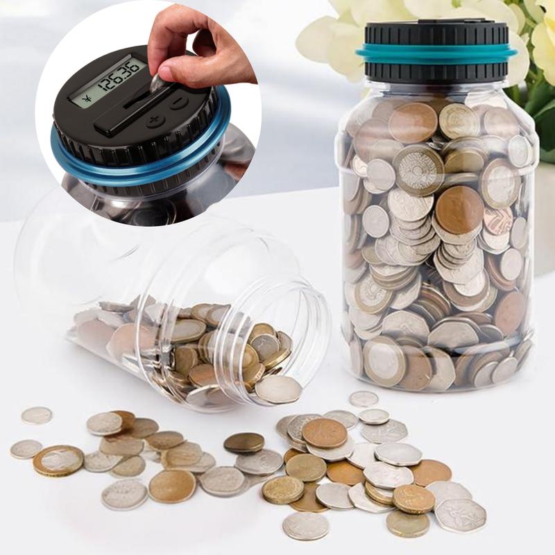 1.8L Large Capacity Coin Bank for Saving Money Digital Coin Jar, Piggy Bank for Kids - with Change Counter for Counting Savings, Room Decor Ornaments