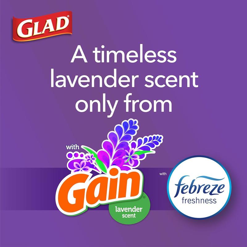 Glad Trash Bags, ForceFlex Tall Kitchen Drawstring Garbage Bags 13 Gallon White Trash Bag, Mediterranean Lavender scent with Febreze Freshness 80 Count (Package May Vary)