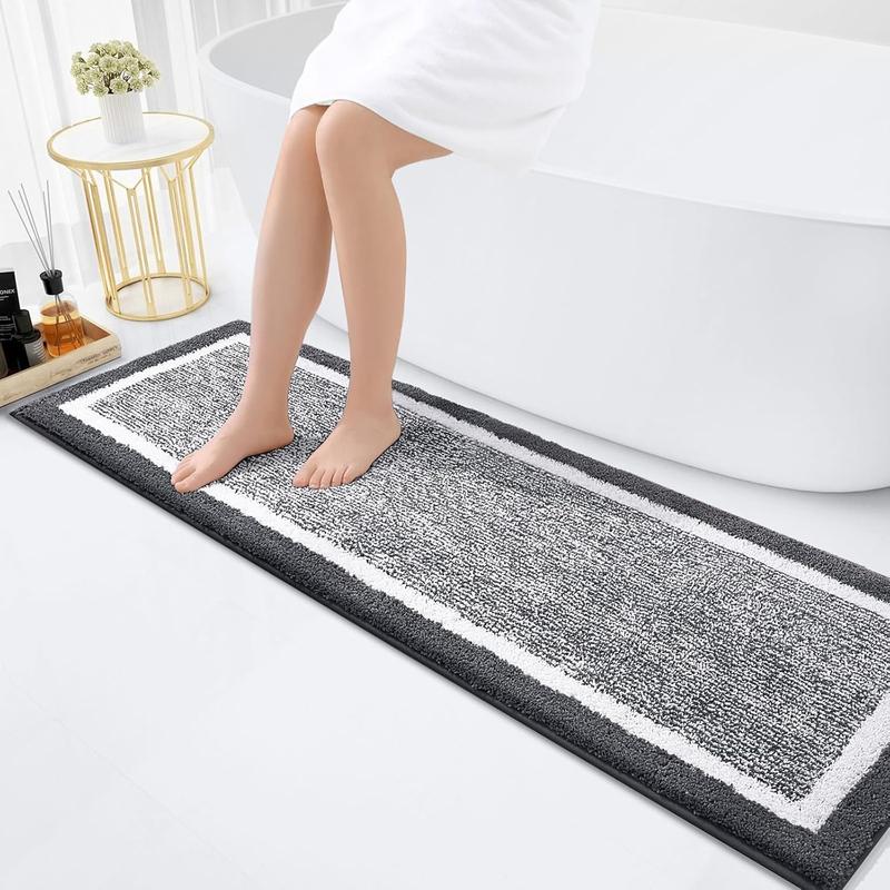 Bathroom Rugs 30x20, Extra Soft Absorbent Chenille Bath Rugs, Non-Slip, Dry Quickly, Bath Mats for Bathroom Floor, Tub and Shower, Grey Rubber Microfiber