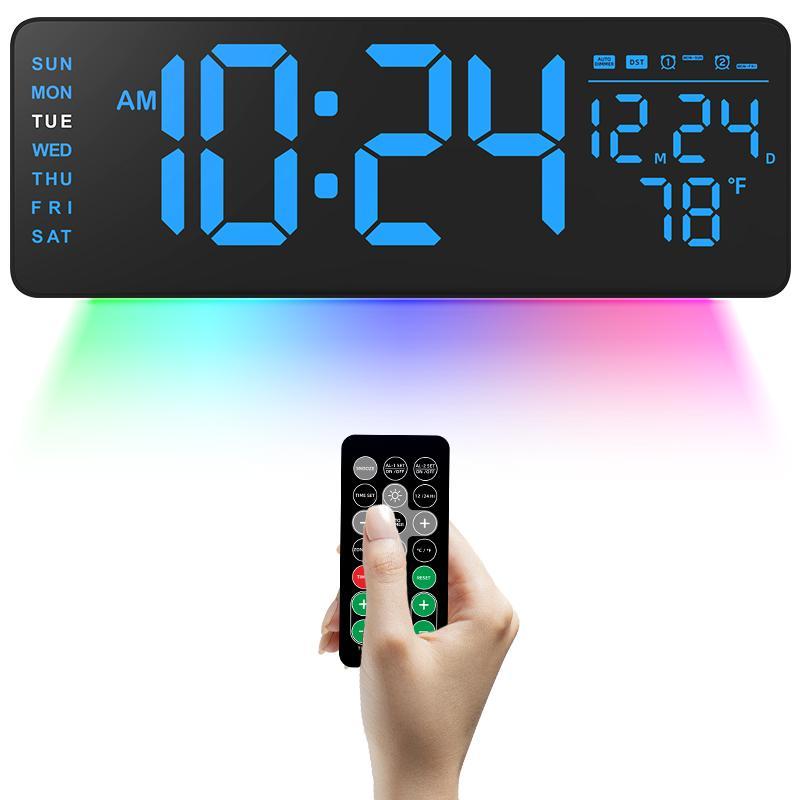 Room Decor Large Screen Digital Wall Decor Clock, 1 Count USB & Battery Powered Indoor Temperature Date Week Display Clock with Remote Control, Countdown Digital Alarm Clock with Night Light for Home Office Dormitory School