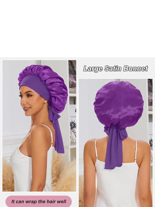 Solid Color Satin Bonnet, Soft Satin Bonnet with Tie Band, Sleeping Bonnet for Women & Girls Sleeping, Shower, SPA Used