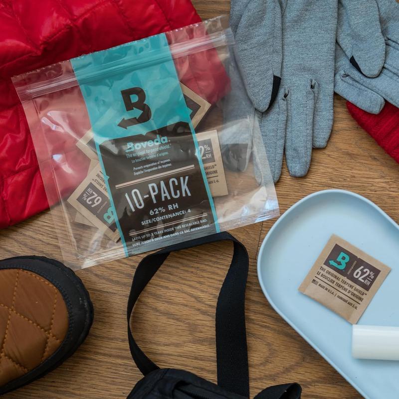 Boveda 62% Two-Way Humidity Control Packs, Size 4, 10 Pack, Moisture Absorbers for Small Storage Containers, Resealable Bag