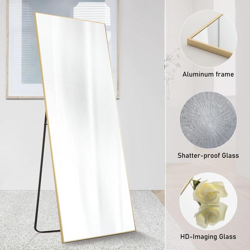 SweetcrispyFun Full Length Mirror, Floor Standing Mirror Full Body Mirror with Stand, Wall Mirror Full Length Aluminum Alloy Thin Frame Hanging or Leaning for Living Room Bedroom Cloakroom Decor