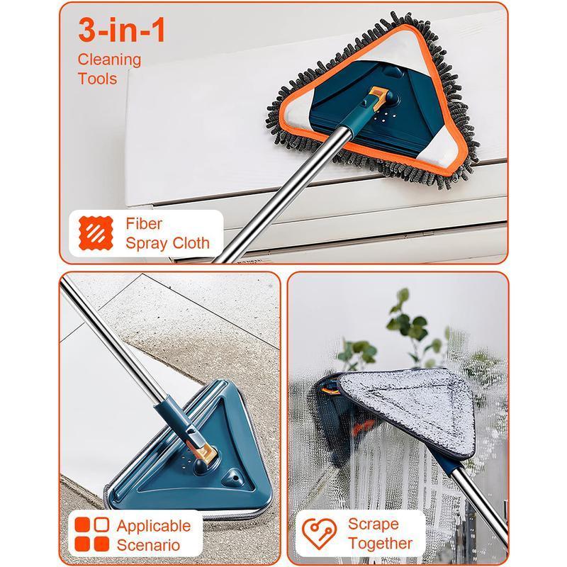 Long Handle Wall Cleaning Mop, 1 Set Adjustable Wall Mop with Replacement Head, 360° Spinning Floor Wall Cleaning Tool for Ceiling Fans Dust, Mop Floor Cleaning